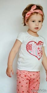 Valentines Day Outfit with Organic Strawberry Leggings and a Patchwork Heart T-shirt. Made by Coral & Co. (3 of 14)