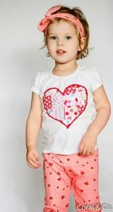 Valentines Day Outfit with Organic Strawberry Leggings and a Patchwork Heart T-shirt. Made by Coral & Co. (9 of 14)