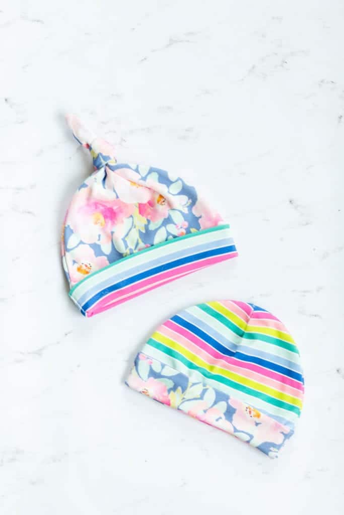 rainbow-stripe-and-floral-baby-hats